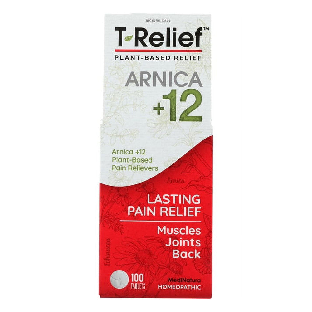 Medi Natura T-Relief Natural Pain Relief Arnica +12, Homeopathic Tablets, 100 Ea